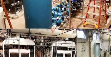 Before and after image showing HVAC services converting a steam boiler to a high-efficiency boiler.